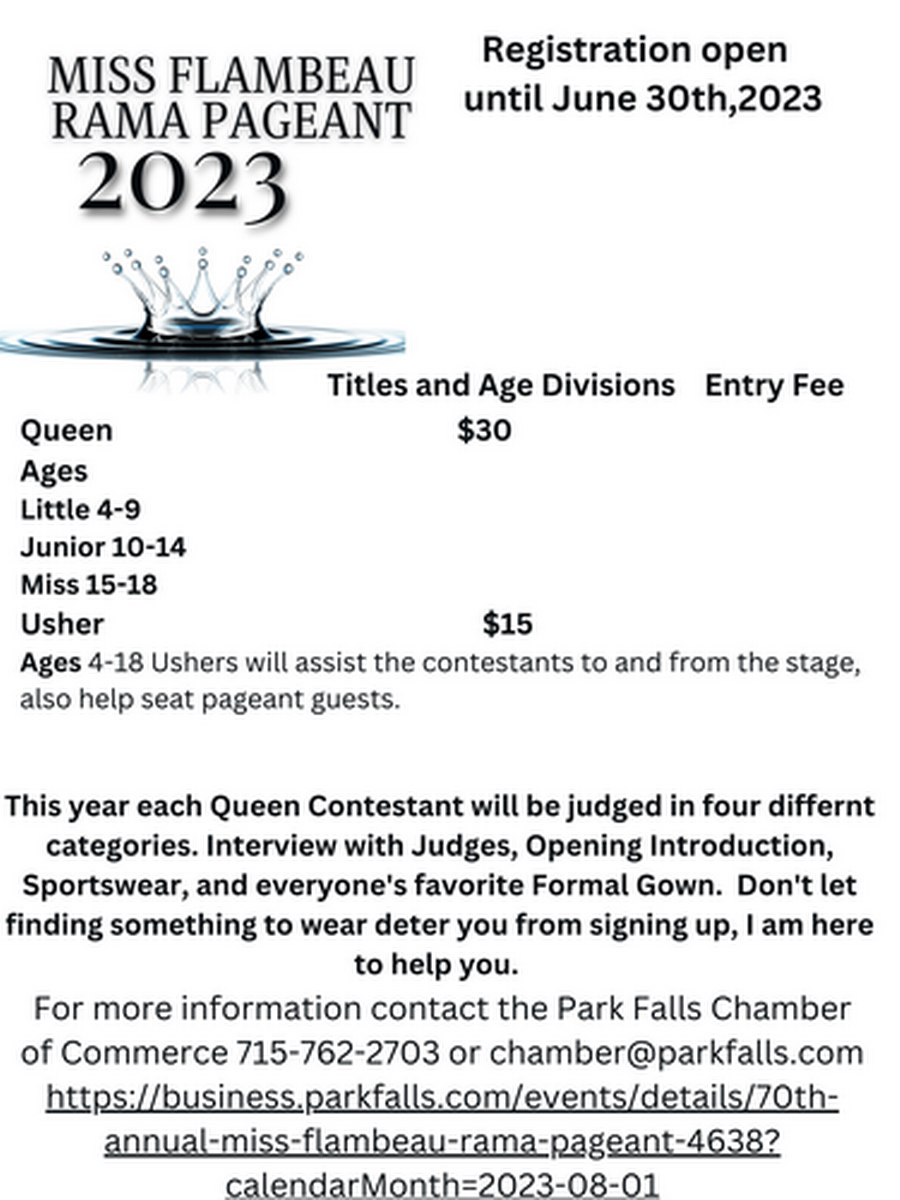 70th Annual Miss Flambeau Rama Pageant Aug 5, 2023